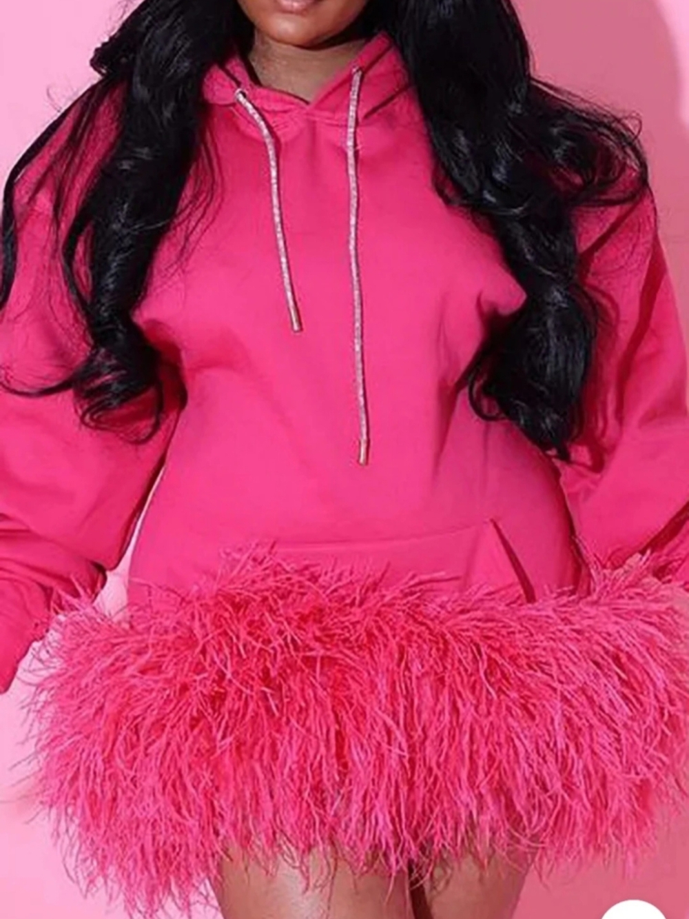 Hot Pink Faux Fur Trim Hoodie Dress 5x